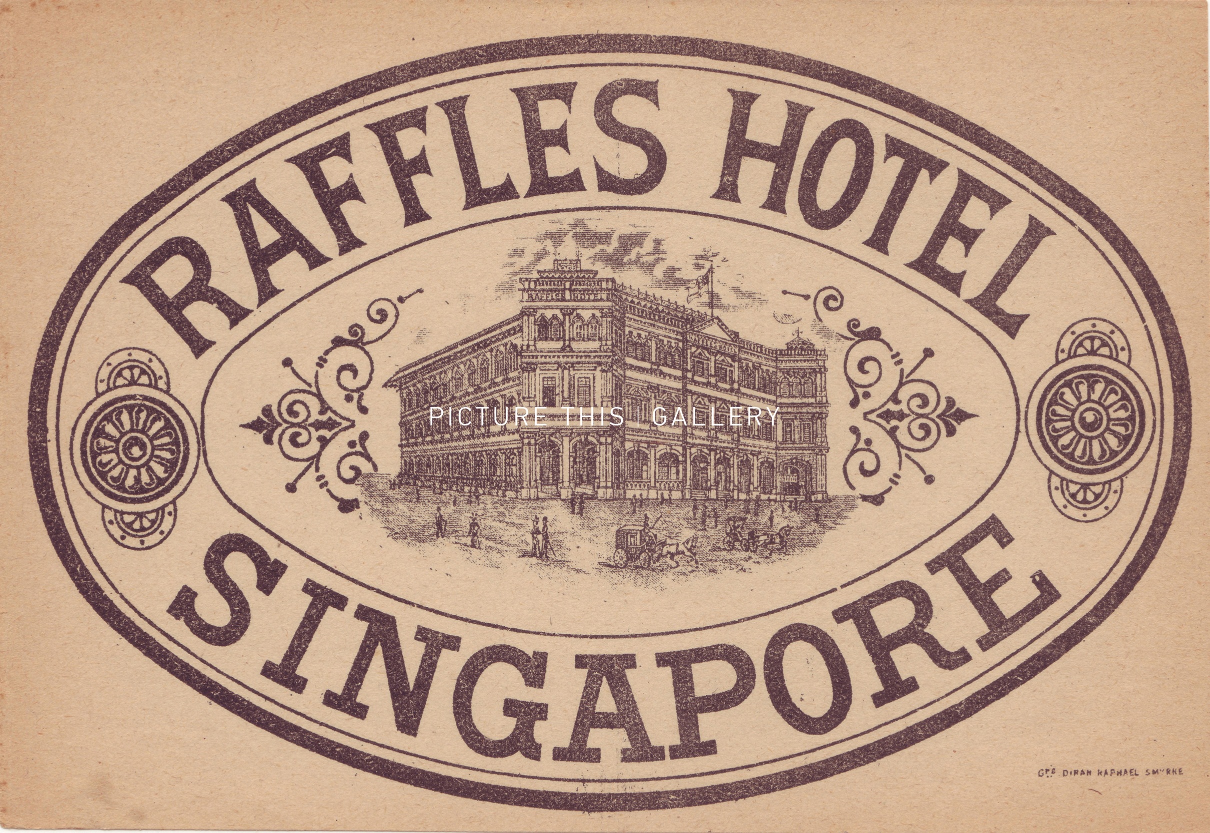 Vintage Hotel Sticker Luggage Label Kofferaufkleber RAFFLES HOTEL SINGAPORE 