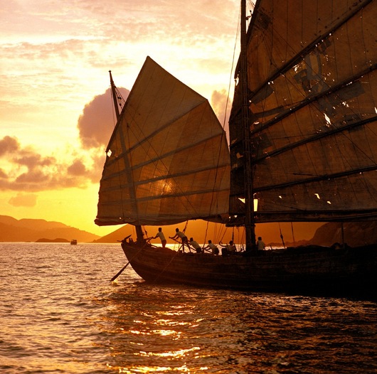A Junk in Becalmed Waters at Lei Yue Mun