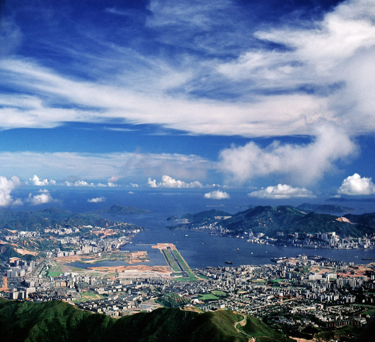 Aerial View of Kai Tak Airport with Kowloon East in the Foreground