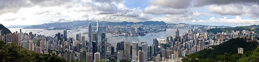 Panoramic view of Hong Kong harbour from Pollock's Path
