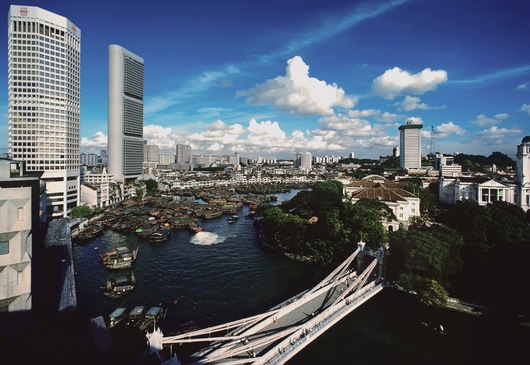 Cavenagh Bridge and Boat Quay, Singapore, 1988
