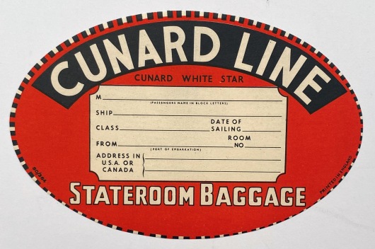 Cunard Line - Cunard White Star, Stateroom Baggage