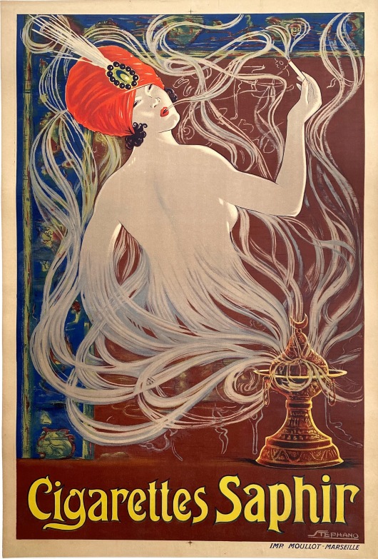 G3004 Cigarettes Saphir Original poster by Stephano circa 1920's. Stone lithograph