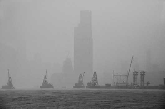 Rain on Hong Kong harbour
