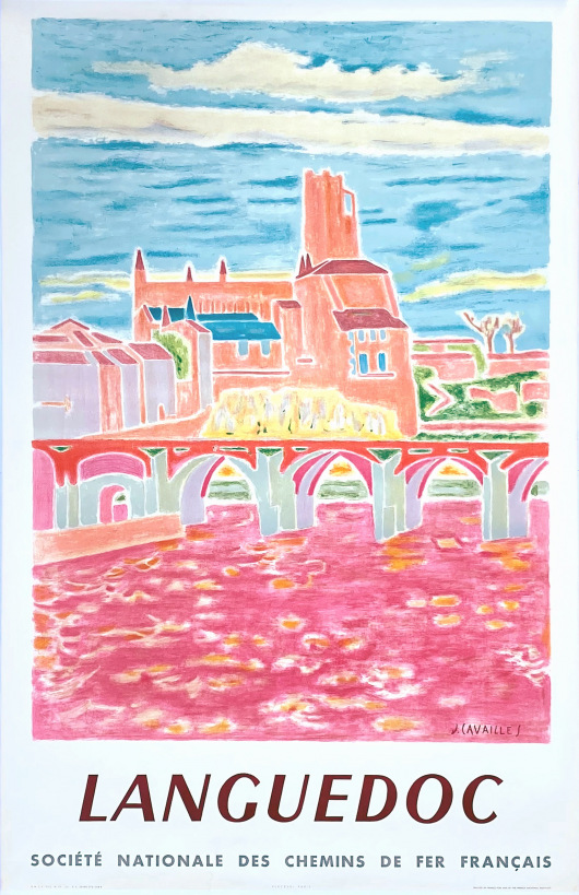 SNCF Languedoc vintage travel poster by Jules Cavailles, 1955
