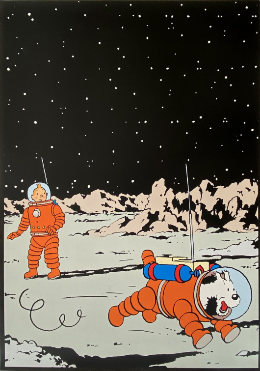 Tintin and Snowy on the Moon