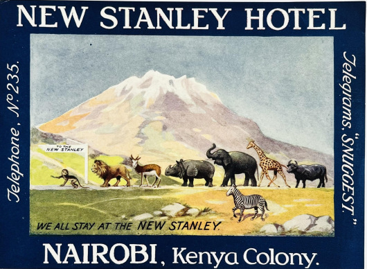 Original Vintage Luggage Label - New Stanley Hotel, Nairobi, Kenya Colony