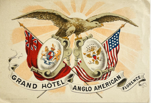 Original Vintage Luggage Label - Grand Hotel Anglo American Florence