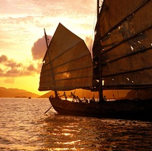 A Junk in Becalmed Waters at Lei Yue Mun