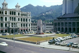 View of the Cenotaph and Hong Kong Club from the Star Ferry Carpark