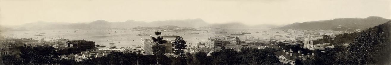 Panoramic view of Hong Kong Harbour and Kowloon from Government House