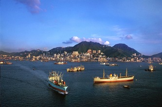 Hong Kong Island and cargo ships