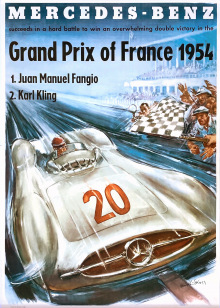Hans Liska Mercedes-Benz Grand Prix of France 1954 original vintage poster
