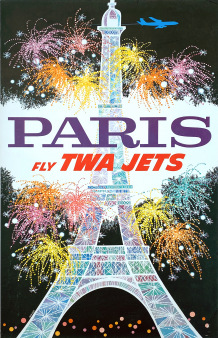 David Klein Paris Fly TWA Jets vintage travel poster (image only)