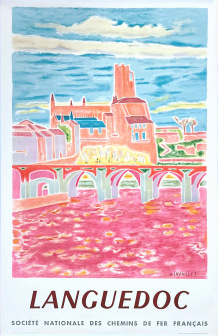 SNCF Languedoc vintage travel poster by Jules Cavailles, 1955